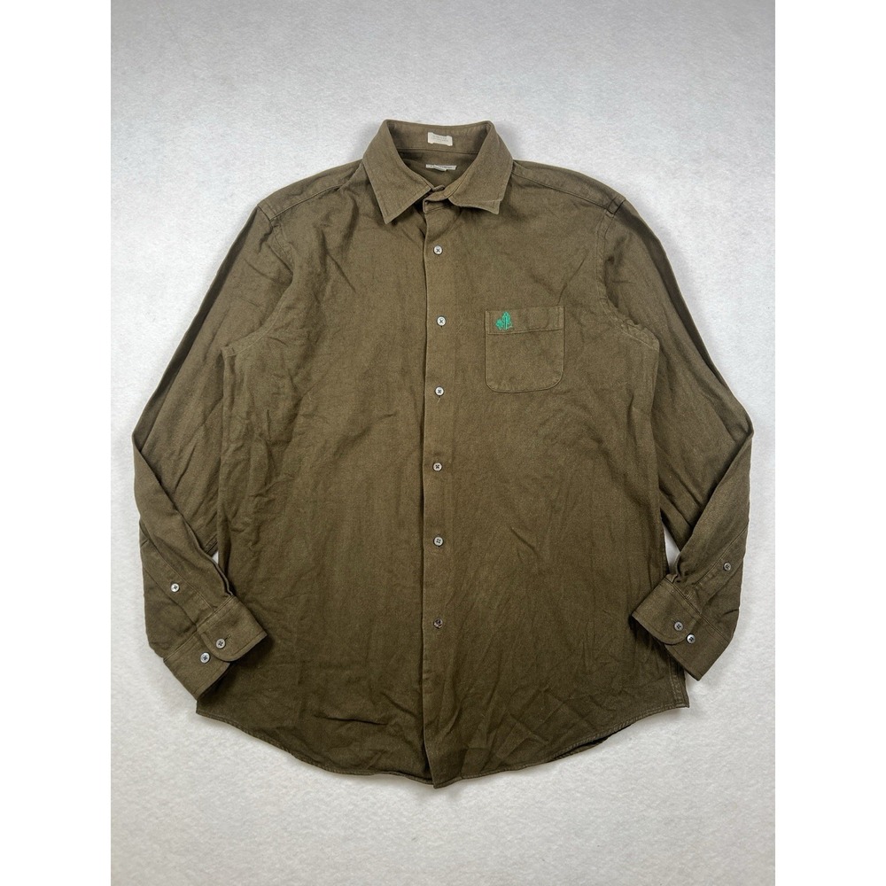 Vintage J Peterman Co Lexington Kentucky 100% Cotton Olive Button Up Mens size M
